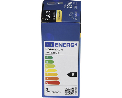 Verpakking van een Flair LED-lamp T25 E14 niet dimbaar