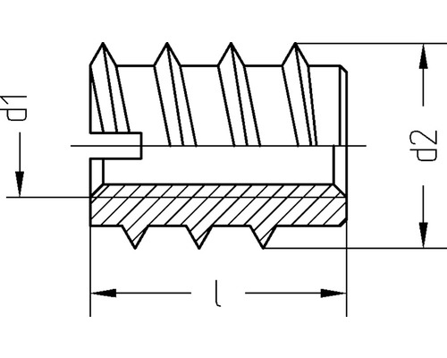 Technische tekening van een schroefdraadhuls met maatdetails