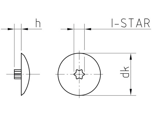 Technische tekening van een I-Star schroef met afmetingen