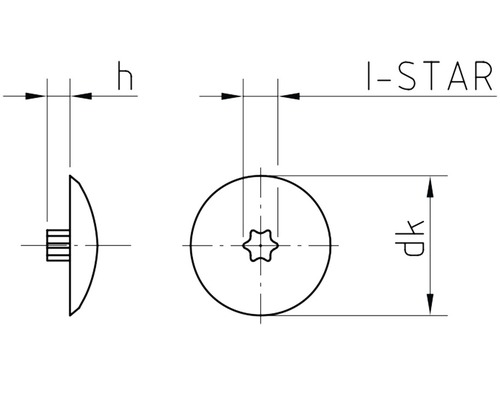 Technische tekening van een I-ster schroef met afmetingen