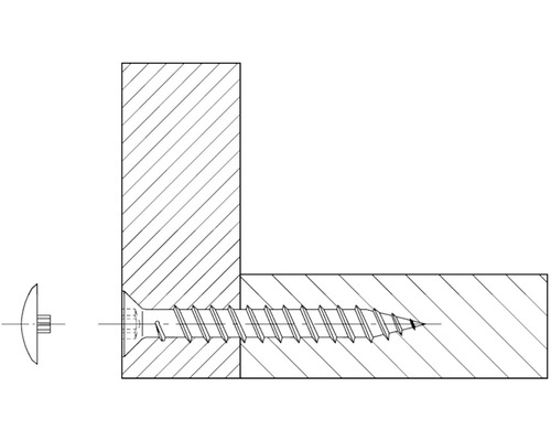 Illustratie van een houtschroef die twee stukken hout verbindt