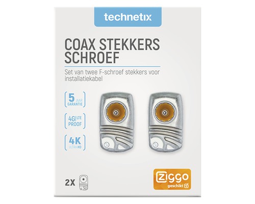 Technetix coax schroefstekkers, set van twee voor installatiekabel