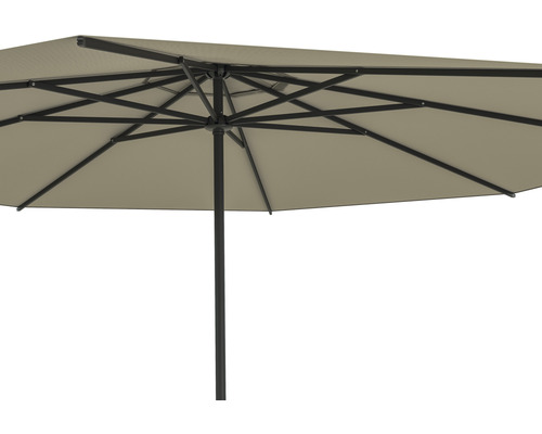 Detailopname van een rechthoekige parasol met zwart frame