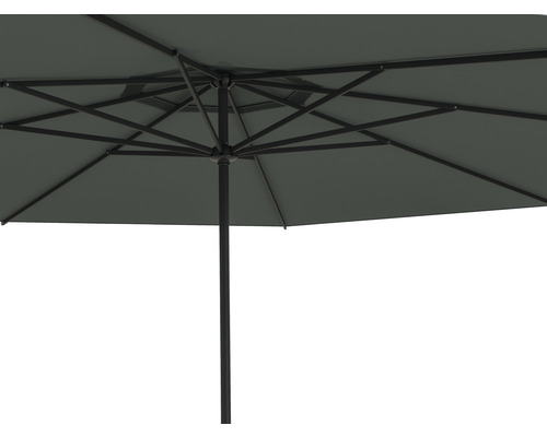 Gedetailleerd beeld van een rechthoekige parasol met metalen frame