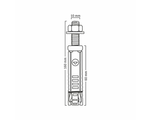 Tekening van een boutanker met de afmetingen 160 mm lengte en 10 mm bout