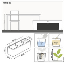 Technische tekening van de Lechuza Trio 30 plantenbak met afmetingen