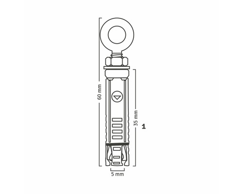Tekening van een ringschroefanker met maatdetails