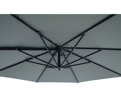 Detailopname van de parasol van onderen met parasolspanten