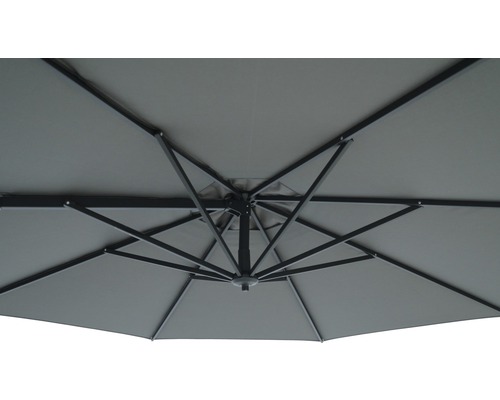 Binnenaanzicht van een open parasol met frame