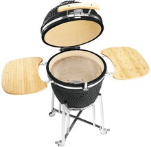 Keramische barbecue met open deksel en bijzettafels