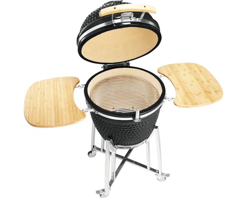 Keramische barbecue met open deksel en bijzettafels