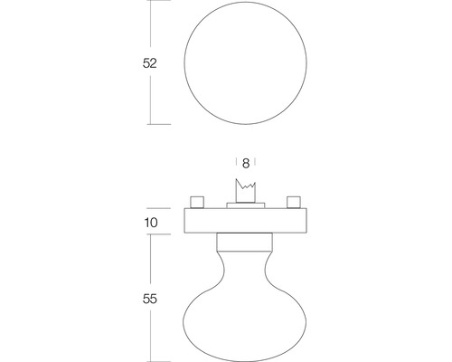 Technische tekening van een meubelknop met afmetingen