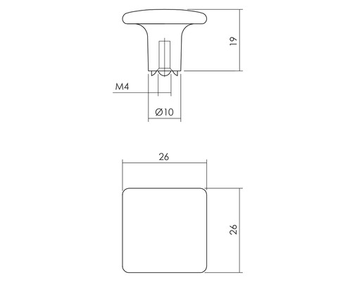 Technische tekening van een meubelknop met maatvoering