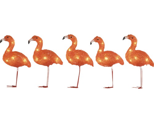 Vijf flamingo figuren met verlichting