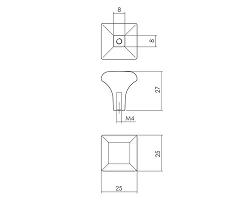 Technische tekening van een meubelknop met maatvoering