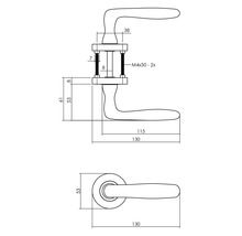 Technische tekening van een deurklink met afmetingen