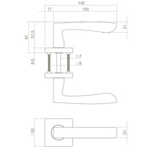 Technische tekening van een deurklink met afmetingen