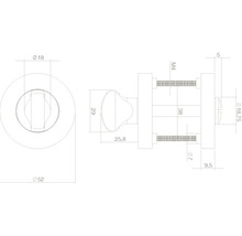 Technische tekening van een deurknop met afmetingen