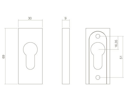 Technische tekening van een deurschild met afmetingen
