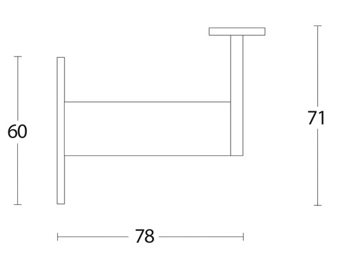 Technische tekening van een wandplank met afmetingen