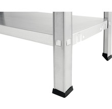 Detailopname van een werkbankframe met opbergvakken en beenkappen