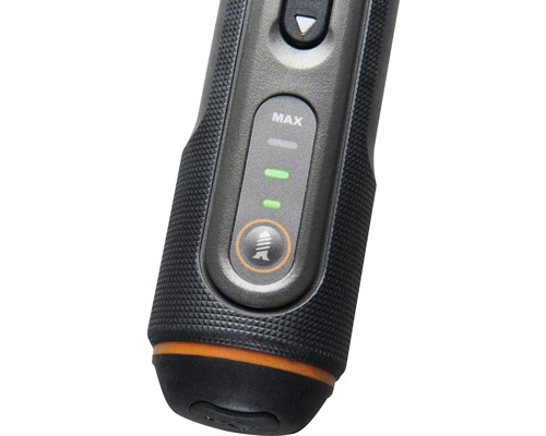 Detailopname van een meetinstrument met indicatie van de maximale waarde en een symbool voor dieptemeting.