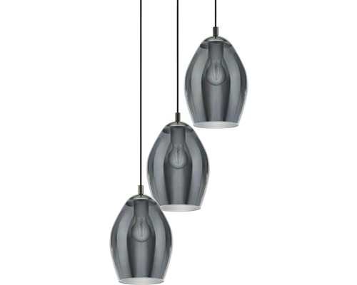 Hanglamp met drie grijze glazen kappen