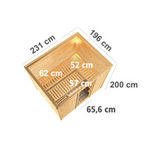 Bovenaanzicht van een sauna met maatvoering