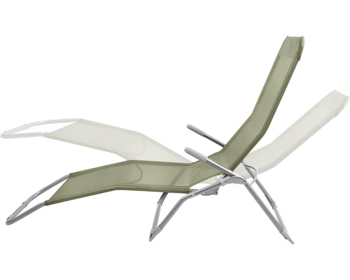 Verstelbare tuinligstoel met metalen frame en textielbekleding