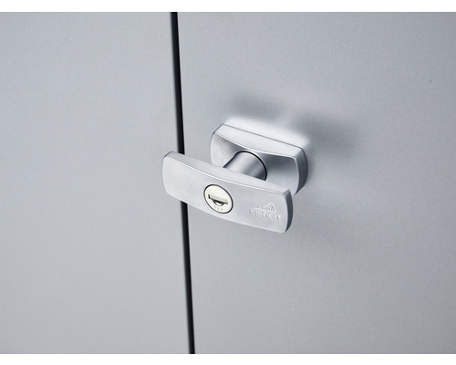 Metalen kastdeur met afsluitbare handgreep en Hortensien logo