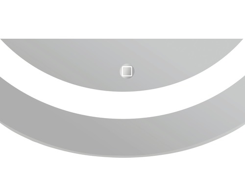 Uitsnede van een spiegel met verlichting en bedieningspaneel