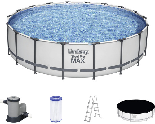 BESTWAY Framepool set Steel Pro MAX™ rond wit Ø 549x122 cm, incl. toebehoren Bestway Steel Pro MAX zwembadset met filterpomp, ladder en afdekzeil
