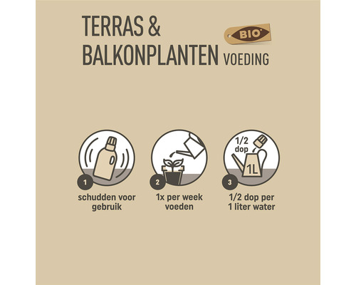 Instructies voor gebruik van terras- en balkonplantenvoeding met biologisch keurmerk