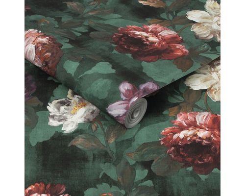 Behang met bloemmotief en bloemen