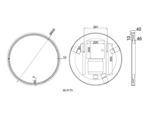 Technische tekening van een rond product met afmetingen