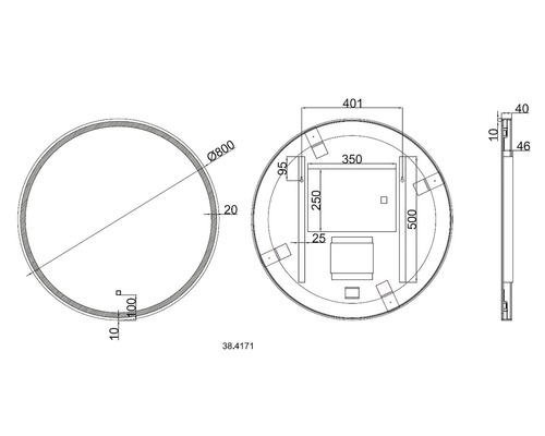 Technische tekening van een rond object met afmetingen