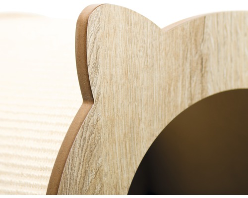 Detailweergave van een krabpaal voor katten met hol