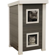 Katzenhuis met twee katten die uit de ramen kijken