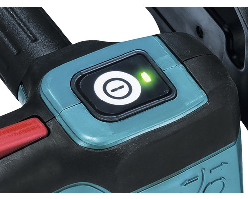 Detailopname van de aan- en uitknop van een heggenschaar