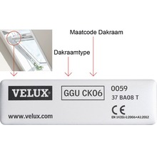 Informatie over het Velux dakraam inclusief typeaanduiding en maatcode