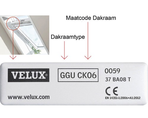 Informatie voor het bepalen van het dakraamtype en de maatcode van Velux dakramen.