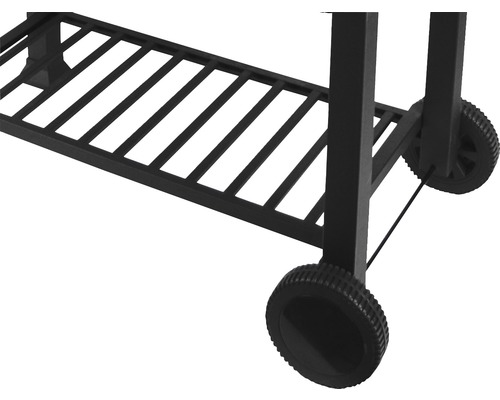 Barbecue met opbergrooster en wielen.