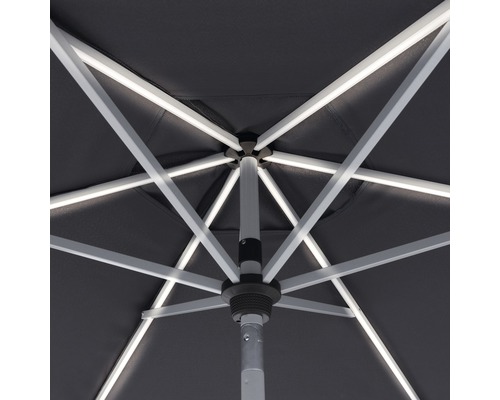 Onder aanzicht van een parasol met een licht frame