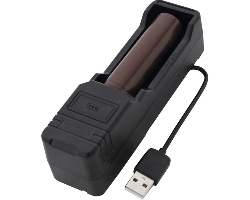 Supfire batterijlader met USB-kabel en batterij
