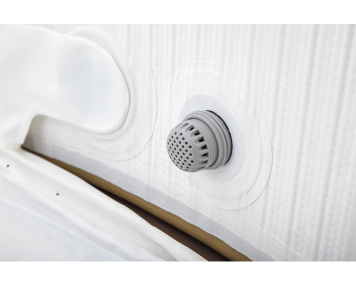 Detailweergave van een opblaasbare whirlpool met uitlaatventiel