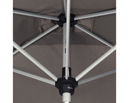 Binnenaanzicht van een parasol met metalen frame