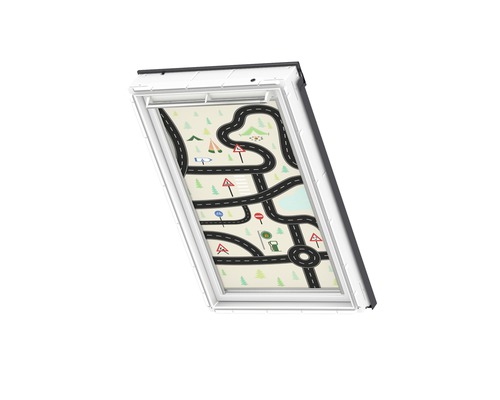 Dakvenster rolgordijn met straatmotief