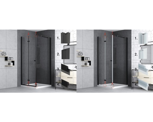 Douchecabine met montageonderdelen in de badkamer