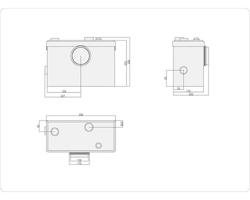 Technische tekening van een pompinstallatie met afmetingen