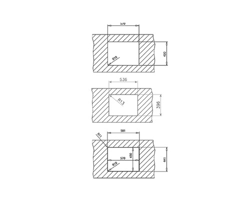 Technische tekening met afmetingen voor een muurdoorbraak